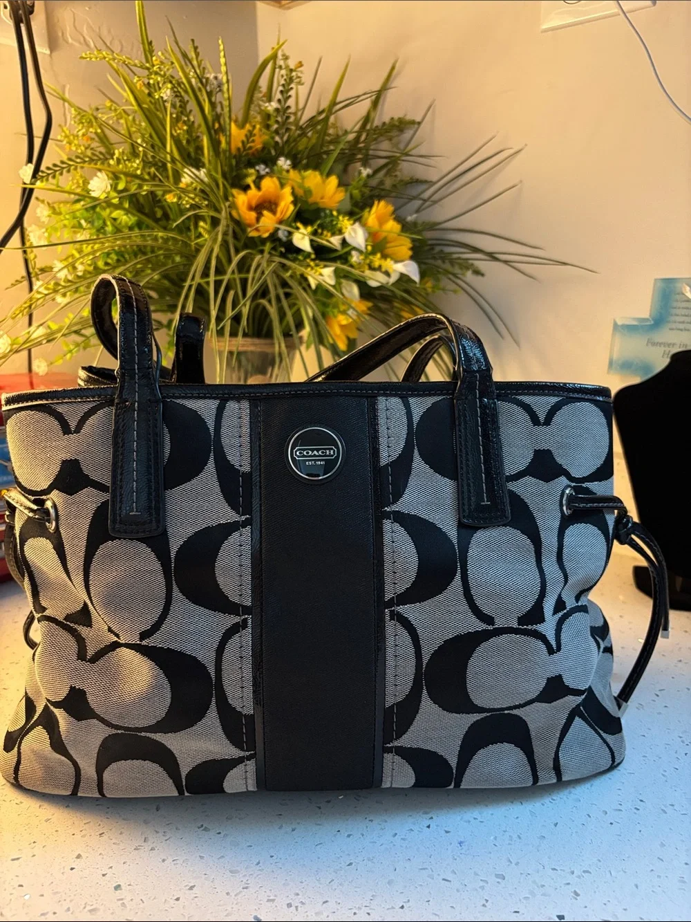 Coach Black and Gray Signature Canvas Purse